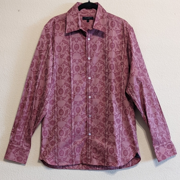 Ted Baker London Pink Floral Print Button Down Shirt Men's Size 3 EUC - Picture 1 of 8